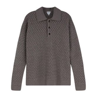 Bottega Veneta Tops, Heren, Bruin, S, Wol, Intrecciato Poloshirt