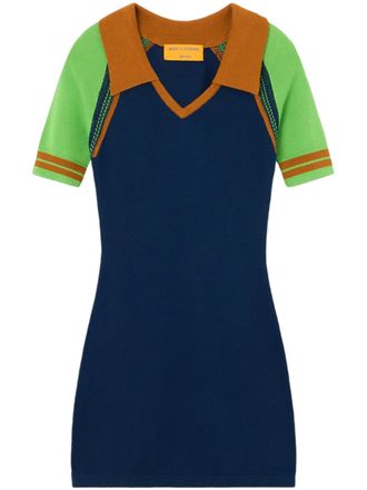 Guest In Residence Fitted Mini Dress with Contrasting Sleeves and V-Neckline