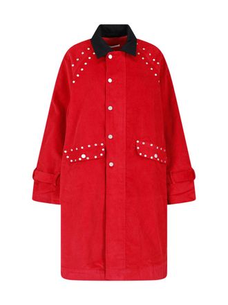 Gimaguas Red Joaquin Ribbed Velvet Studded Coat