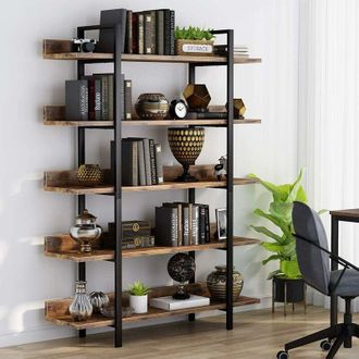 Tribesigns Tribesigns - 5-Tier Bookcase Storage Rack Standing Shelf Industrial Stable Storage Display Rack with Metal Frame for Living Room Home Office, Brown