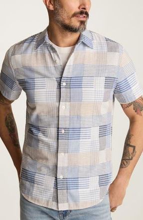 Bonobos Riviera Slim Fit Patchwork Short Sleeve Cotton Button-Up Shirt in Blue Stripe Patchwork at Nordstrom Rack, Size Xx-Large