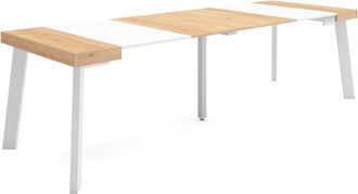 Skraut Home Mesa Consola Extensible, Mesa Comedor Plegable, 260, Para 12 Comensales, Patas De Madera, Estilo Moderno, Roble Y Blanco - Skraut Home