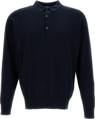 John Smedley Blue Cotton Long-Sleeve Polo Shirt