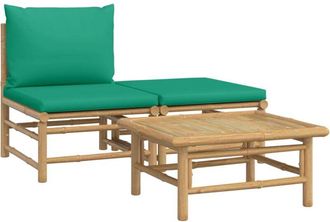 vidaXL Set De Muebles De Jard&iacute;n 3 Piezas Bamb&uacute; Con Cojines Verde Vidaxl