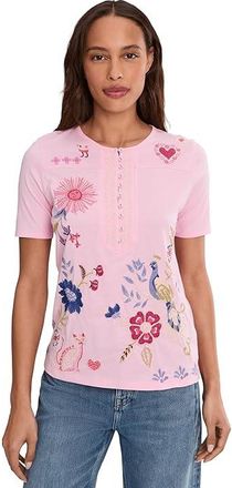 Johnny Was Short Sleeve Seamed T-Shirts - Karissa Womens Clothing Romance Rose : 2XL, Cotton