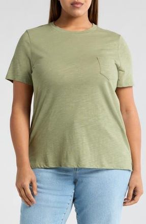 Caslon Crewneck Slub Jersey Pocket T-Shirt in Olive Acorn at Nordstrom Rack, Size 4X
