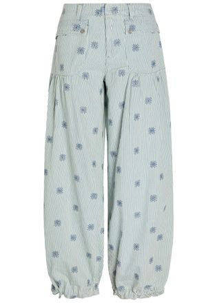 Free People Lotus Striped Embroidered Balloon-leg Jeans - Blue - 30 (W30 / UK12 / M)