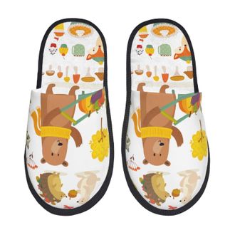 Generic Fluffy Slippers Tree Autumn Animals Non-Slip Cotton Slippers Breathable Indoor Shoes For Hotel Travel Home M