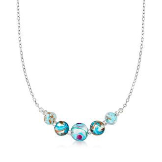 Ross-Simons Italian Multicolored Murano Glass Bead Necklace in Sterling Silver