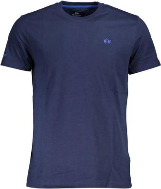 La Martina Blauw Geborduurd T-shirt - Heren - T-shirts - Blauw - L - Katoen - Tops