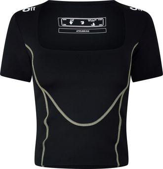 Off-white Womens Off White Cropped Square Neck Regular Fit T-Shirt in Black/White - Size 8 UK
