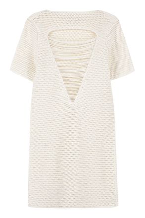 Bottega Veneta Womens Lace-Effect Knitted Dress Cream Cotton