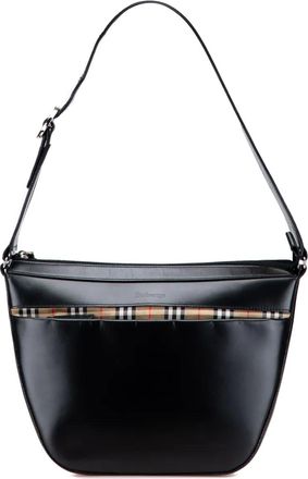 Burberry 1900s House Check leren schoudertas met afwerking - Zwart