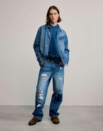 Desigual Jeans blu con toppe-Grigio