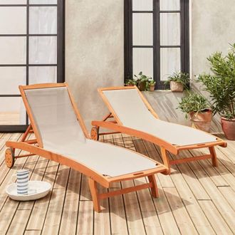 Sweeek Pair Of Wooden & Textilene Sun Loungers in Taupe