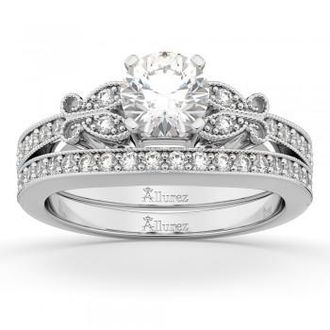 Allurez Butterfly Engagement Ring & Wedding Band Bridal Set 14k White Gold (0.42ct)