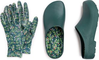 Muk Luks Garden Clog and Glove Set in Green Floral at Nordstrom, Size Small