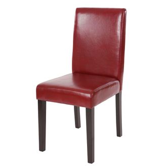 Hhg [nunca Usado] Silla De Comedor Littau, Silla De Cocina, Polipiel, Rojo, Patas Oscuras