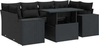 vidaXL Set De Sof&aacute;s De Jard&iacute;n 7 Pzas Con Cojines Rat&aacute;n Sint&eacute;tico Negro Vidaxl