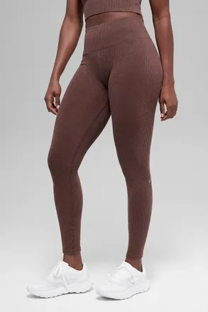 Alo | Seamless High-Waist Two Tone Rib Legging in Brownstone Heather, Size: Medium