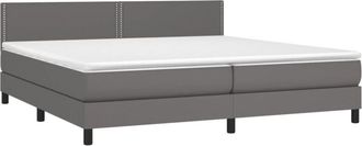 vidaXL Vidaxl - Cama Box Spring Colch&oacute;n Y Led Cuero Sint&eacute;tico Gris 200x200 Cm