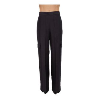 Blugirl Wide Trousers, female, Blue, Size: 2XS Wide Leg Lyocell Pants with Lace Trim