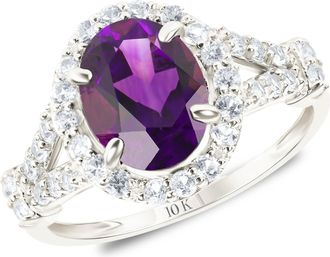 MAX + STONE Solid 10k Yellow or White Gold Oval Cut Gemstone Halo Birthstone Ring