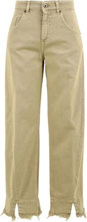 SOLOTRE Broek met Split aan de Voorkant en Zijsluitingen - Dames - Jeans - Beige - Maat: XL Katoen