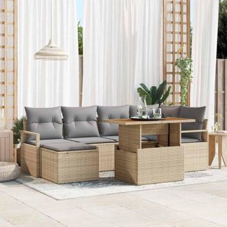 vidaXL Conjunto De Comedor De Jard&iacute;n Con Coj&iacute;n 7 Pcs Beige Y Gris Vidaxl