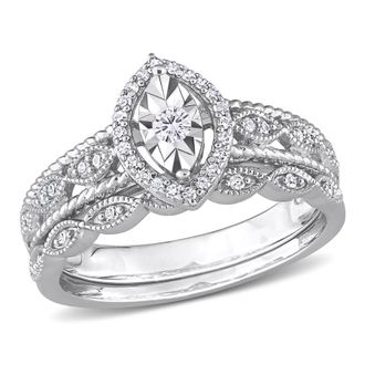 Amour 1/5 CT TW Diamond Oval Halo Bridal Ring Set In Sterling Silver, Size 9