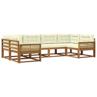 vidaXL Conjunto De Sof&aacute;s De Exterior Con Coj&iacute;n 6 Pcs Natural Y Crema Vidaxl