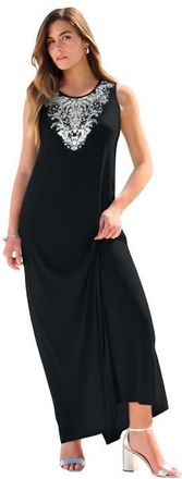 Roaman's Plus Size Sleeveless Crew Neck Maxi Dress in Black Silver Scroll at Nordstrom, Size 28