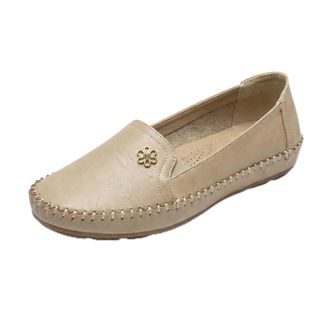 Generic Stylish Orthopedic Leather Shoes Womens Elegant Flats Soft Slip-On Walking Lightweight Casual Comfort Loafers for Daily Wear (Beige, Adult, Women, 6.5