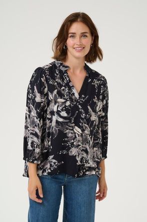 Kaffe KAisa 3/4 Sleeves A-line Fit Blouse in Black/white Flower at Nordstrom, Size 12