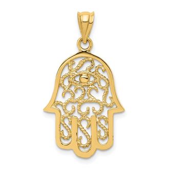 Diamond2Deal 14k Yellow Gold Polished Filigree Hamsa and Evil Eye Pendant