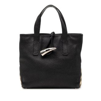 Burberry Pre-owned Burberry Small House Check Trimmed Grainy Calfskin Horn Toggle Tote Ladies ON8I2IQBN08DK7KF