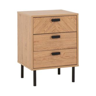 Seconique Leon 3 Drawer Bedside - L40 x W45 x H63.5 cm - Medium Oak Effect