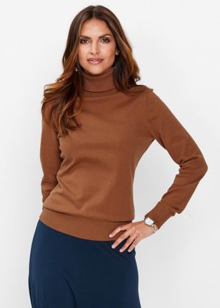 Bonprix Rollkragenpullover BONPRIX Rollkragenpullover, Damen, Gr. 56/58 (XXXL), braun (kastanienbraun), Obermaterial: 70% Baumwolle, 30% Polyamid, figurbetont