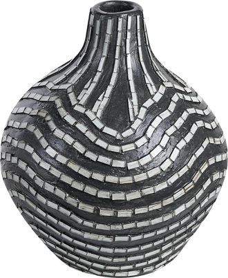 Beliani Jarr&oacute;n De Terracota Negro Blanco 35 Cm Hecho A Mano Patr&oacute;n A Rayas Kualu