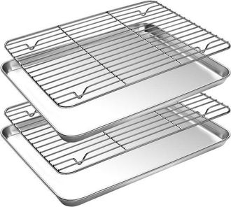 OEM Juego De 2 Piezas, Bandeja De Acero Inoxidable Para Hornear, Bandeja Para Horno, 23,5 X 17,5 X 2,5 Cm, Plateado