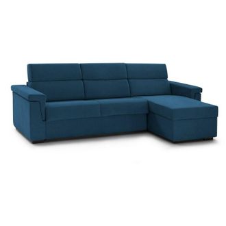 Dmora Sof&aacute; Cama Con Pen&iacute;nsula Ombretta, Sof&aacute; Esquinero Transformable Para Sal&oacute;n, Acolchado, Desenfundable, Calidad 100% Made In Italy, 285x160 H100 Cm, Azul