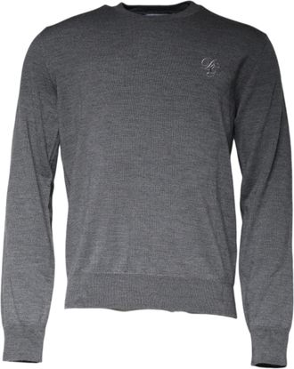 Dolce & Gabbana Dark Gray Wool Crew Neck Pullover Mens Sweater