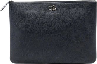 Chanel Pre-owned Clutches, female, Black, Size: ONE SIZE Pre-owned Vintage Leather Clutch