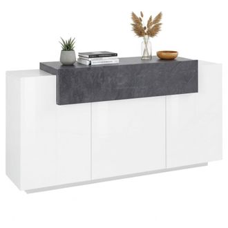 Dmora Aparador Moderno De 4 Puertas Con Solapa, Made In Italy, Aparador De Cocina, Buffet De Dise&ntilde;o De Sala De Estar, 160x45h86 Cm, Color Blanco Brillante Y