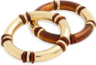 Nordstrom Set of 2 Tube Bead Stretch Bracelets in Brown Multi- Gold at Nordstrom