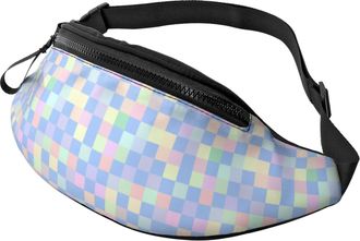 Generic Checkered Style Pastel Colorful Print Belt Bag Chest Bag Lightweight Fanny Packs For Women Running Outdoors 14X35Cm