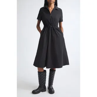 Moncler Half Zip Nylon Polo Dress in Black at Nordstrom, Size 40