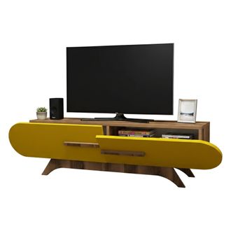 Dmora Mueble Para Tv Nesatm, 2 Estantes, 3 Compartimentos, 2 Puertas, 145x37x50h Cm, Nogal Marr&oacute;n