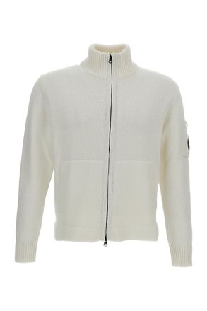 C.P. Company White Cotton Zipped Cardigan