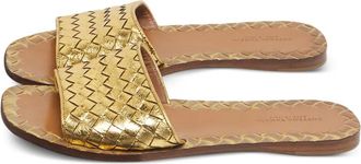 Bottega Veneta Sandali slides in pelle con design Intrecciato - Oro